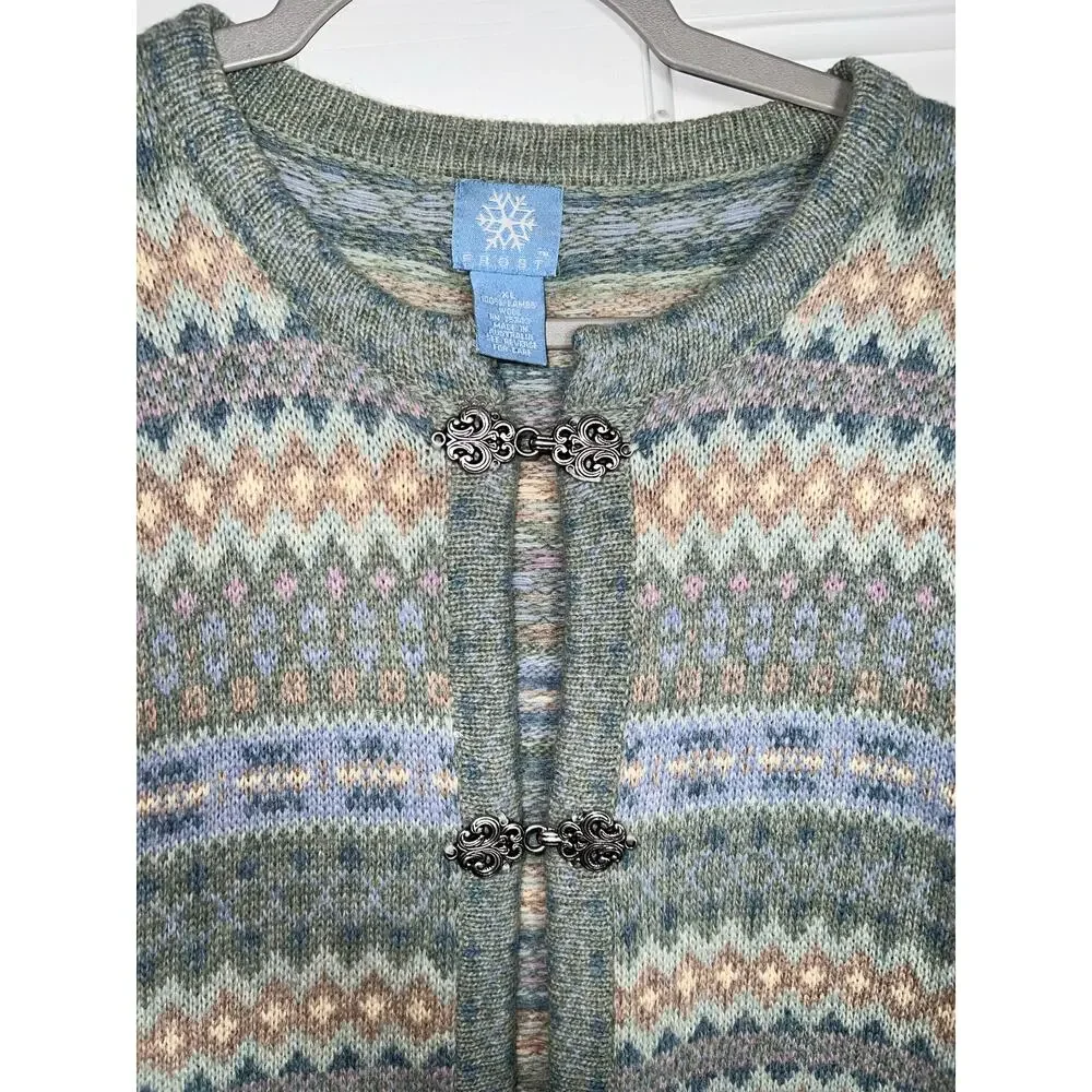 Frost 100% Lambs Wool cardigan sweater with metal fashion clasps - size XL - Picture 9 of 12